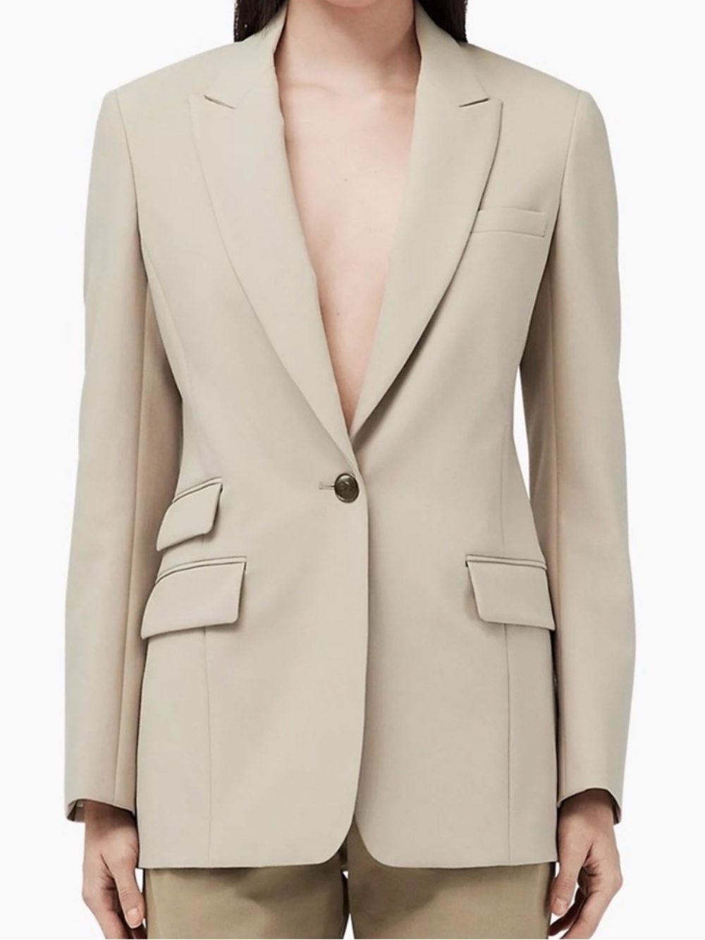 Rag & Bobe Tailored Single-Button Blazer in Beige-Size 2